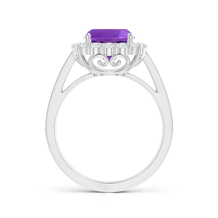 8mm AAAA Cushion Amethyst Cocktail Ring with Diamond Halo in P950 Platinum side-1