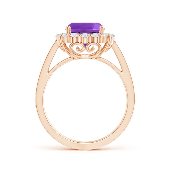 8mm AAAA Cushion Amethyst Cocktail Ring with Diamond Halo in Rose Gold side-1
