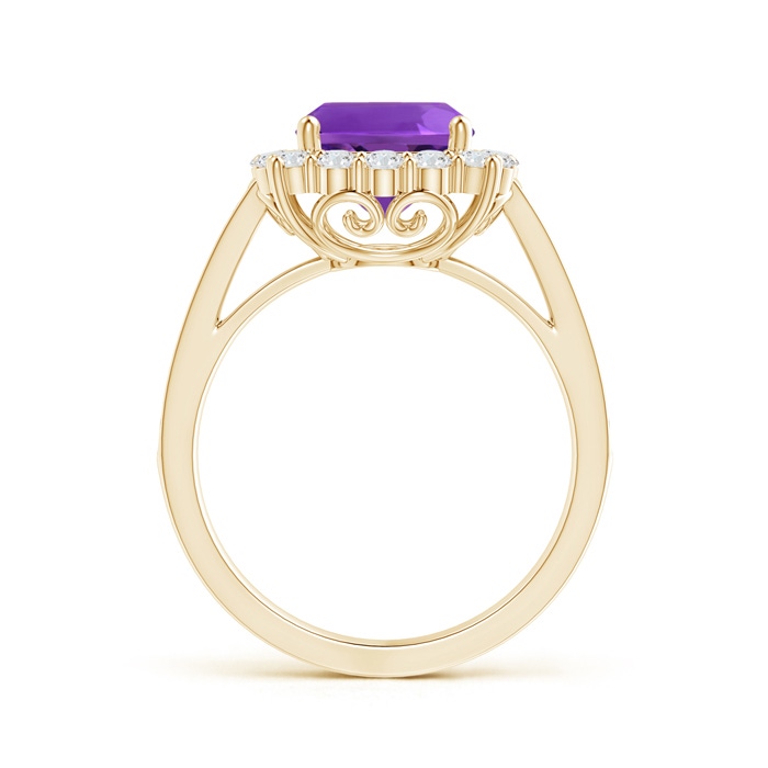 8mm AAAA Cushion Amethyst Cocktail Ring with Diamond Halo in Yellow Gold side-1