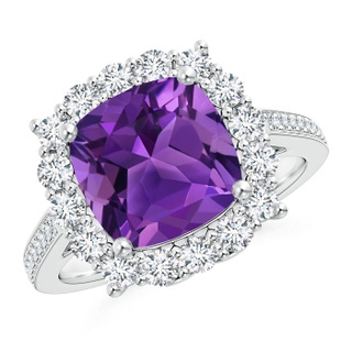 9mm AAAA Cushion Amethyst Cocktail Ring with Diamond Halo in P950 Platinum