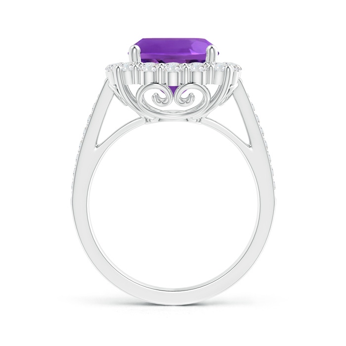 9mm AAAA Cushion Amethyst Cocktail Ring with Diamond Halo in P950 Platinum side-1