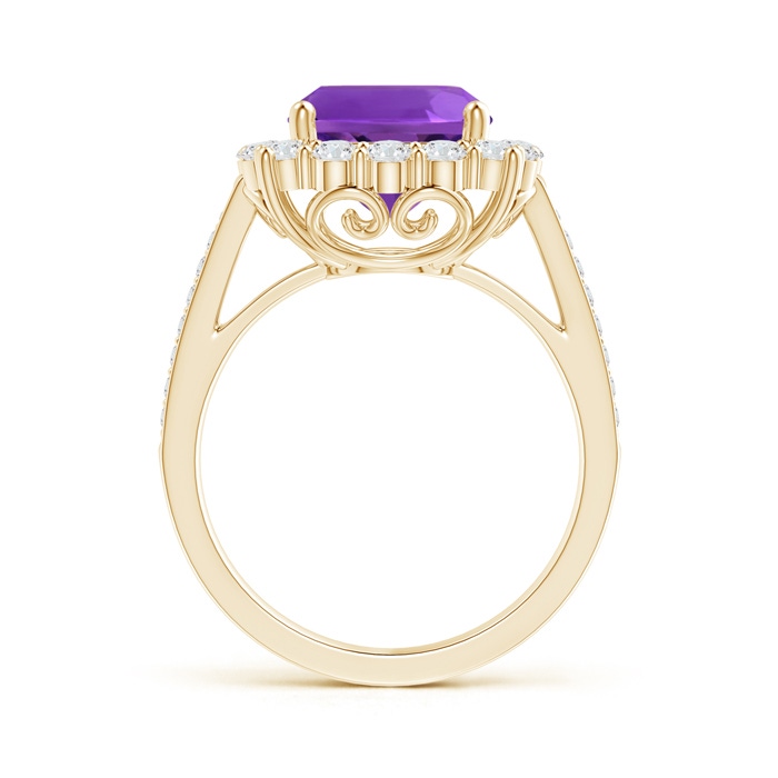 9mm AAAA Cushion Amethyst Cocktail Ring with Diamond Halo in Yellow Gold side-1
