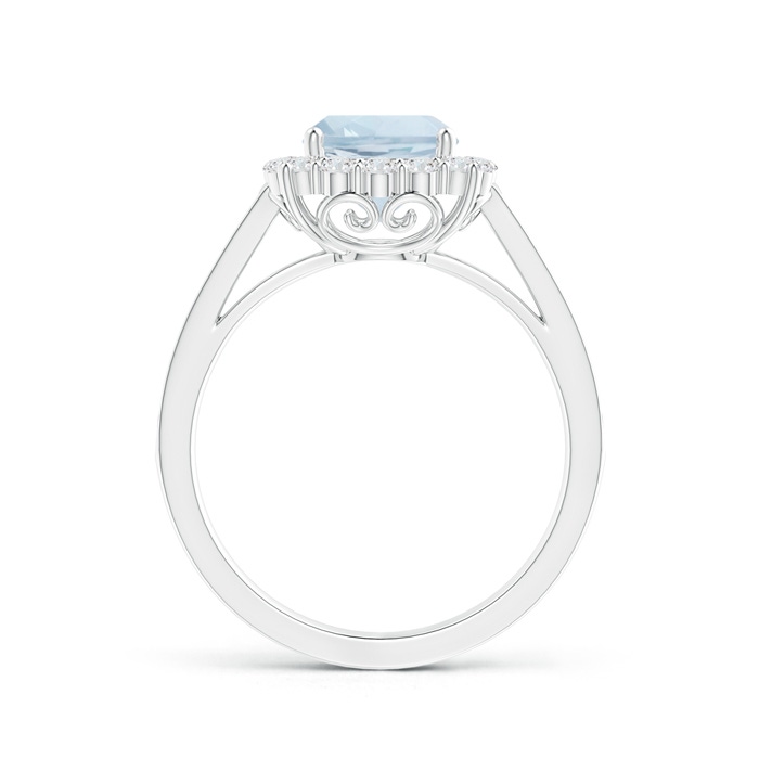 7mm A Cushion Aquamarine Cocktail Ring with Diamond Halo in 10K White Gold product image