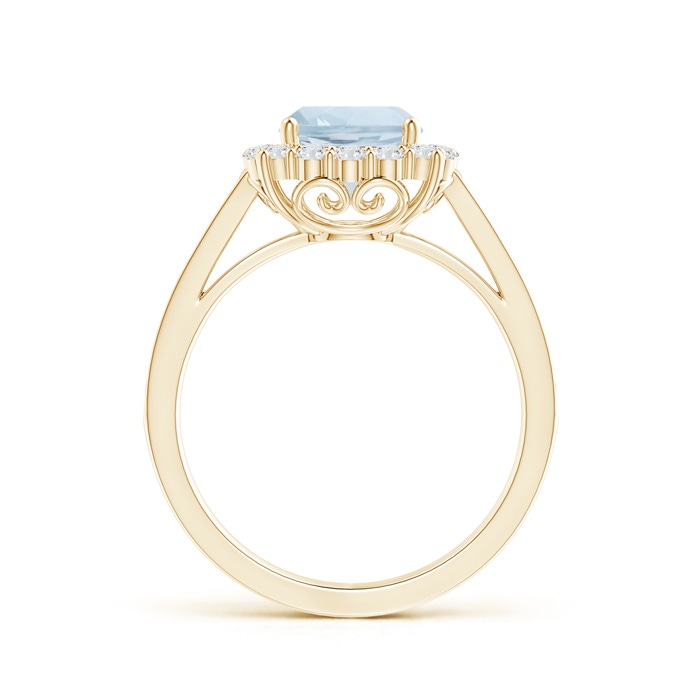 7mm A Cushion Aquamarine Cocktail Ring with Diamond Halo in Yellow Gold side-1