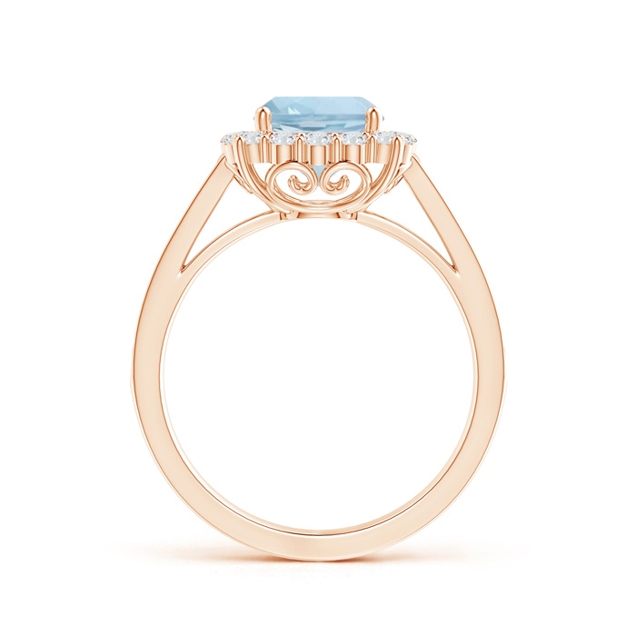 7mm AA Cushion Aquamarine Cocktail Ring with Diamond Halo in Rose Gold side-1