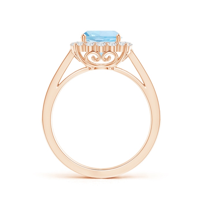 7mm AAA Cushion Aquamarine Cocktail Ring with Diamond Halo in Rose Gold side-1
