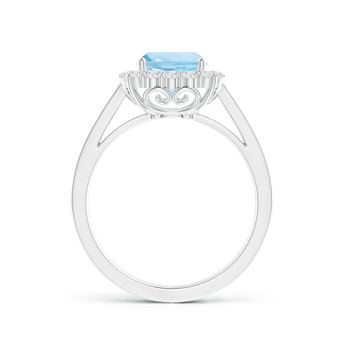 7mm AAA Cushion Aquamarine Cocktail Ring with Diamond Halo in White Gold side-1