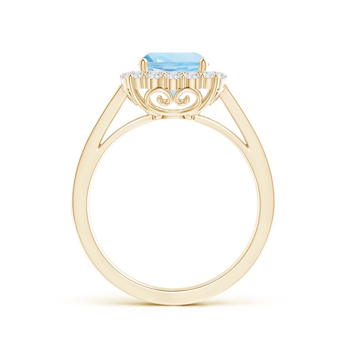 7mm AAA Cushion Aquamarine Cocktail Ring with Diamond Halo in Yellow Gold side-1