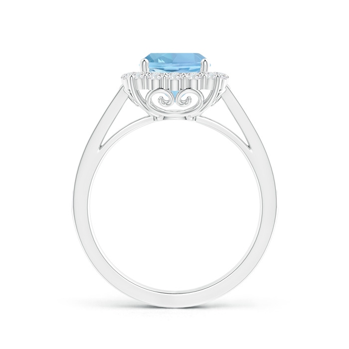 7mm AAAA Cushion Aquamarine Cocktail Ring with Diamond Halo in P950 Platinum side-1