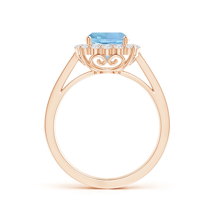 7mm AAAA Cushion Aquamarine Cocktail Ring with Diamond Halo in Rose Gold side-1