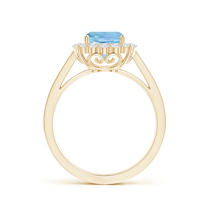 7mm AAAA Cushion Aquamarine Cocktail Ring with Diamond Halo in Yellow Gold side-1