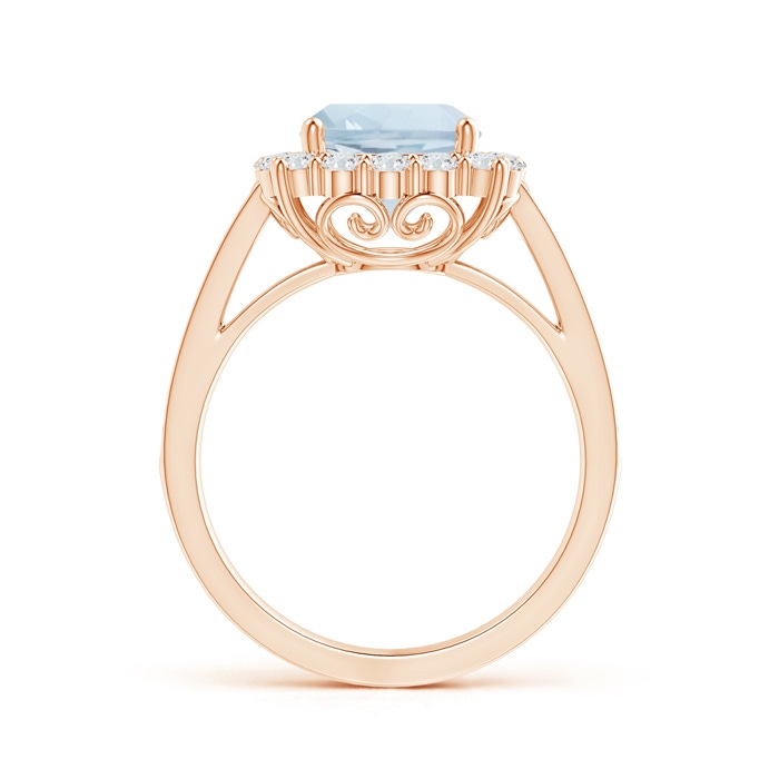 8mm A Cushion Aquamarine Cocktail Ring with Diamond Halo in Rose Gold side-1