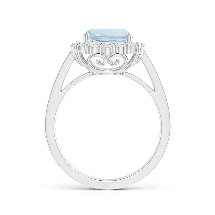 8mm A Cushion Aquamarine Cocktail Ring with Diamond Halo in White Gold side-1