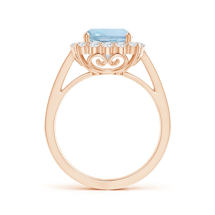 8mm AA Cushion Aquamarine Cocktail Ring with Diamond Halo in Rose Gold side-1