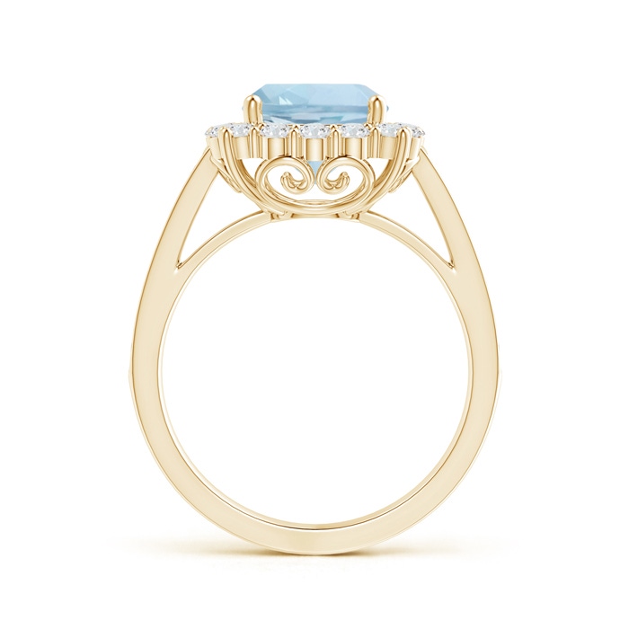8mm AA Cushion Aquamarine Cocktail Ring with Diamond Halo in Yellow Gold side-1