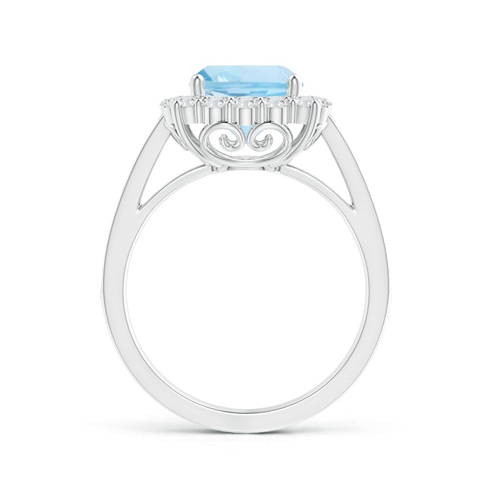 8mm AAA Cushion Aquamarine Cocktail Ring with Diamond Halo in White Gold side-1