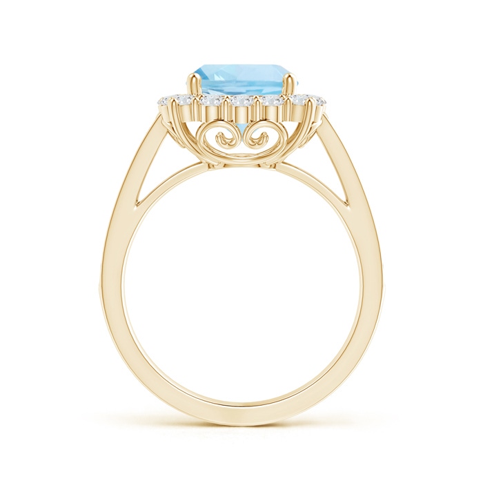 8mm AAA Cushion Aquamarine Cocktail Ring with Diamond Halo in Yellow Gold side-1