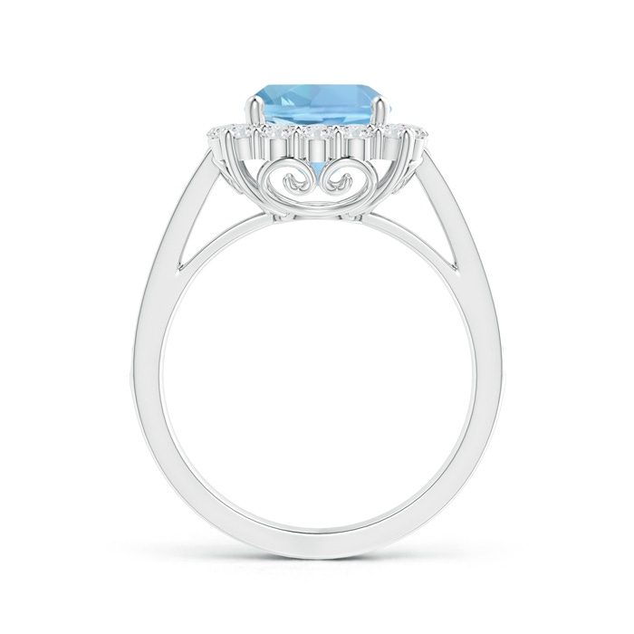 8mm AAAA Cushion Aquamarine Cocktail Ring with Diamond Halo in P950 Platinum side-1