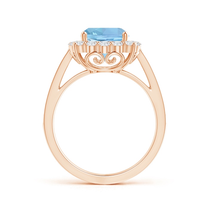 8mm AAAA Cushion Aquamarine Cocktail Ring with Diamond Halo in Rose Gold side-1