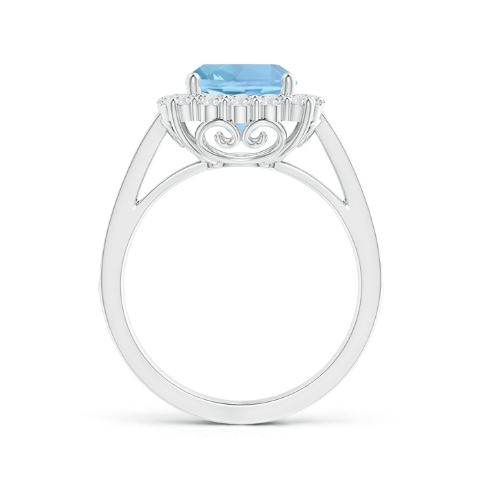 8mm AAAA Cushion Aquamarine Cocktail Ring with Diamond Halo in White Gold Side-1