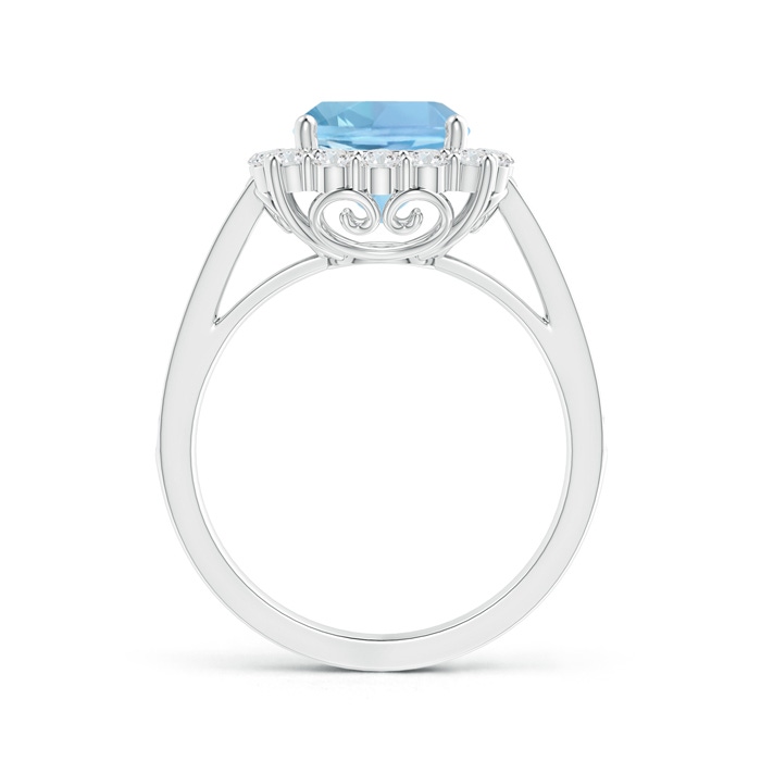 8mm AAAA Cushion Aquamarine Cocktail Ring with Diamond Halo in White Gold side-1