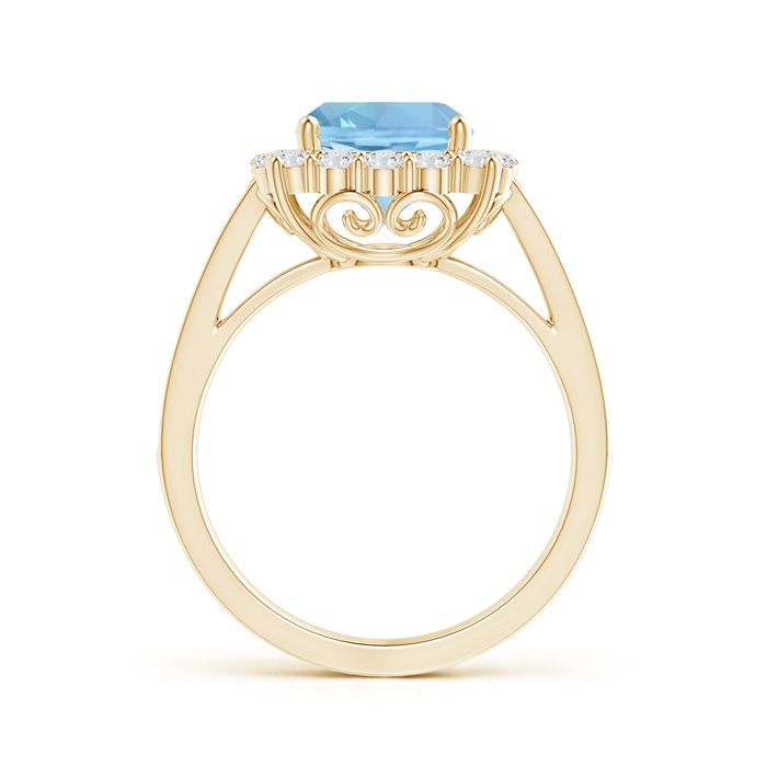 8mm AAAA Cushion Aquamarine Cocktail Ring with Diamond Halo in Yellow Gold side-1