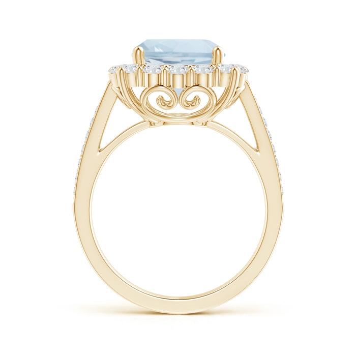 9mm A Cushion Aquamarine Cocktail Ring with Diamond Halo in Yellow Gold side-1
