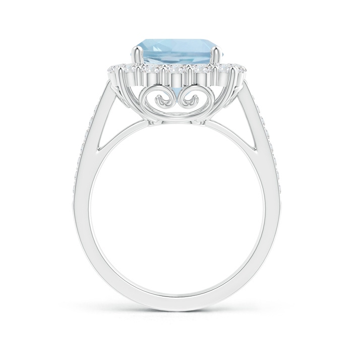 9mm AA Cushion Aquamarine Cocktail Ring with Diamond Halo in P950 Platinum side-1