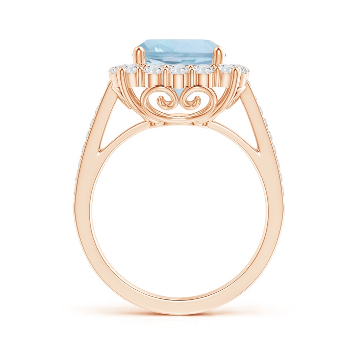 9mm AA Cushion Aquamarine Cocktail Ring with Diamond Halo in Rose Gold side-1