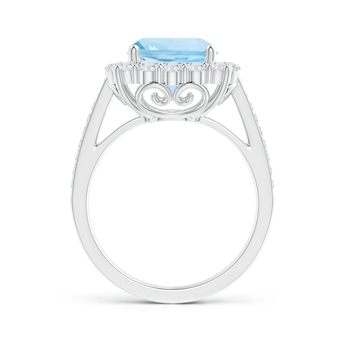 9mm AAA Cushion Aquamarine Cocktail Ring with Diamond Halo in P950 Platinum side-1