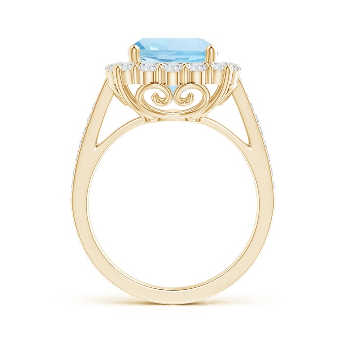 9mm AAA Cushion Aquamarine Cocktail Ring with Diamond Halo in Yellow Gold side-1