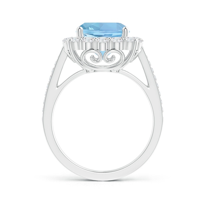 9mm AAAA Cushion Aquamarine Cocktail Ring with Diamond Halo in P950 Platinum side-1