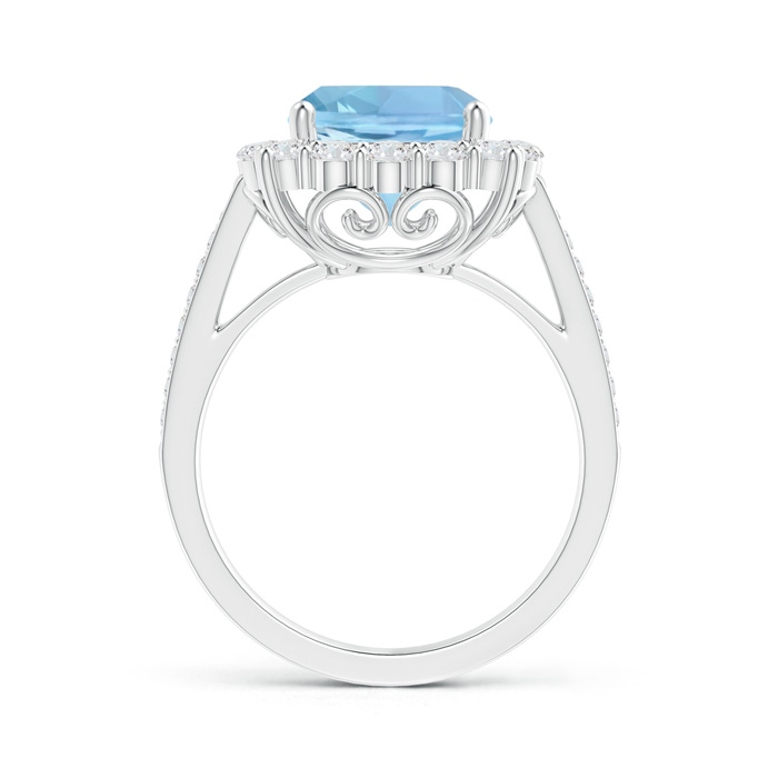 9mm AAAA Cushion Aquamarine Cocktail Ring with Diamond Halo in White Gold Side-1