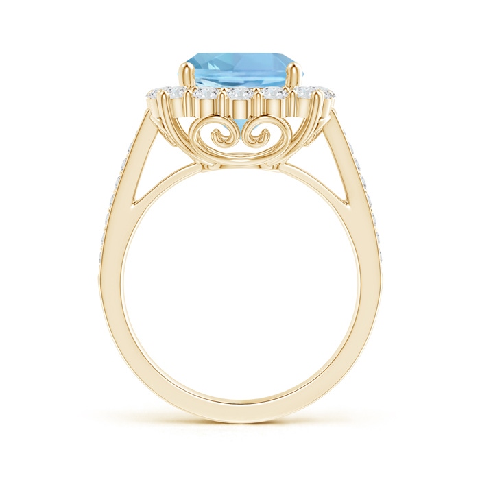 9mm AAAA Cushion Aquamarine Cocktail Ring with Diamond Halo in Yellow Gold Side-1