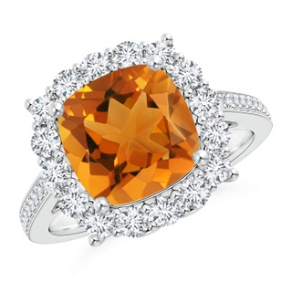 9mm AAA Cushion Citrine Cocktail Ring with Diamond Halo in White Gold