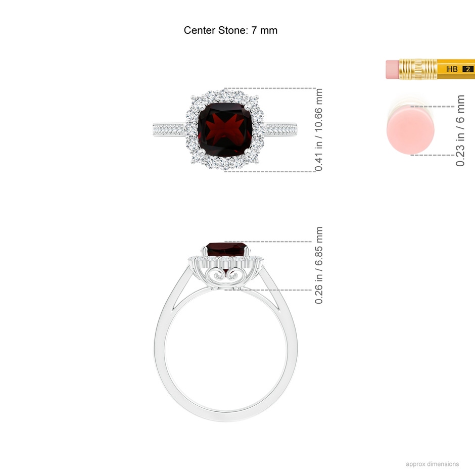 7mm A Cushion Garnet Cocktail Ring with Diamond Halo in P950 Platinum ruler