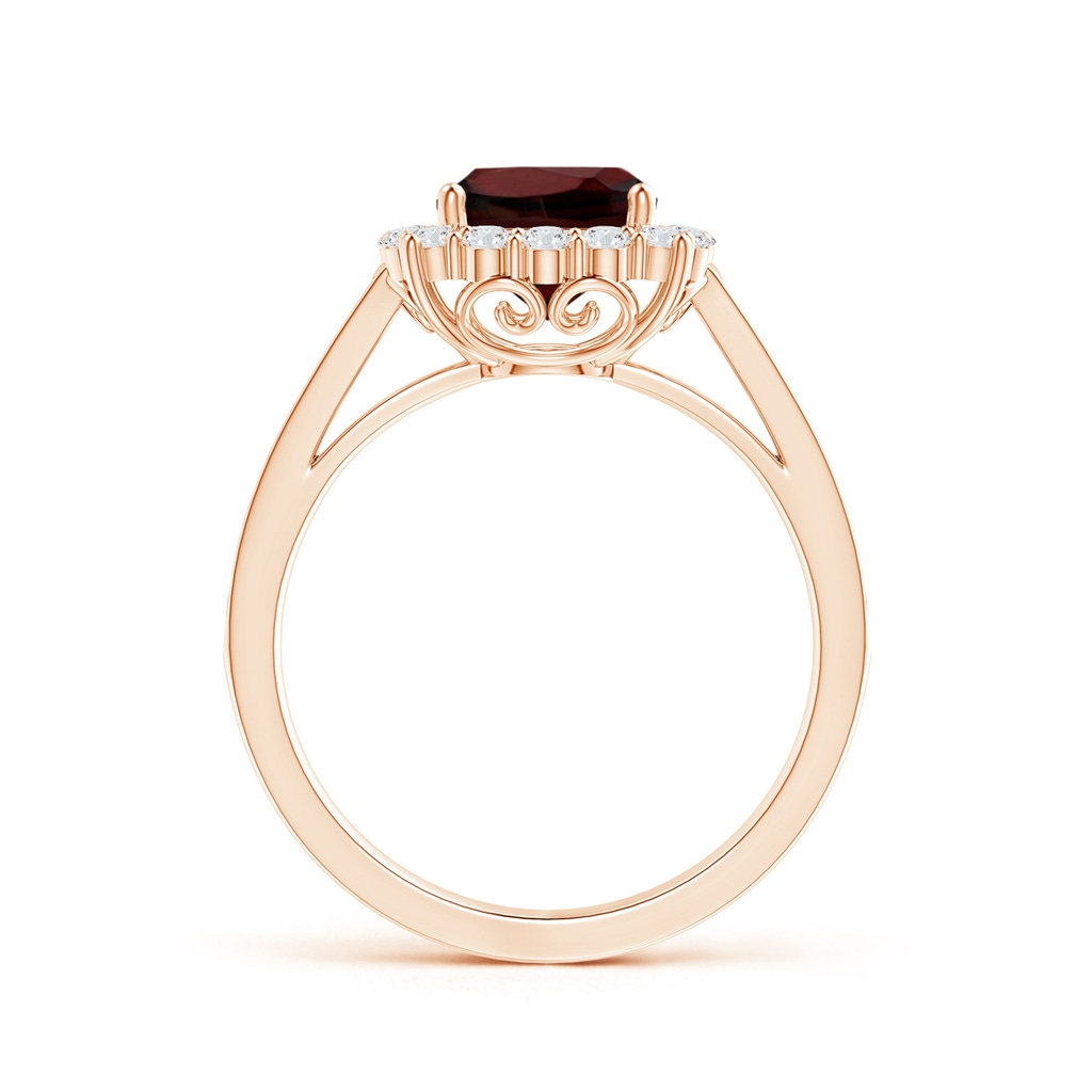 7mm AA Cushion Garnet Cocktail Ring with Diamond Halo in Rose Gold Side-1