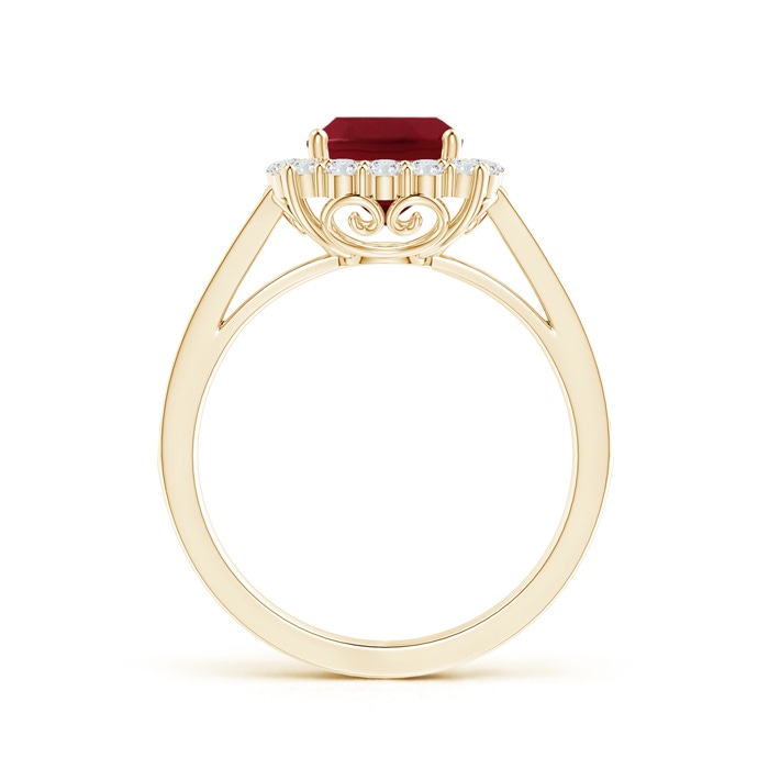 7mm AAA Cushion Garnet Cocktail Ring with Diamond Halo in 9K Yellow Gold Product Image