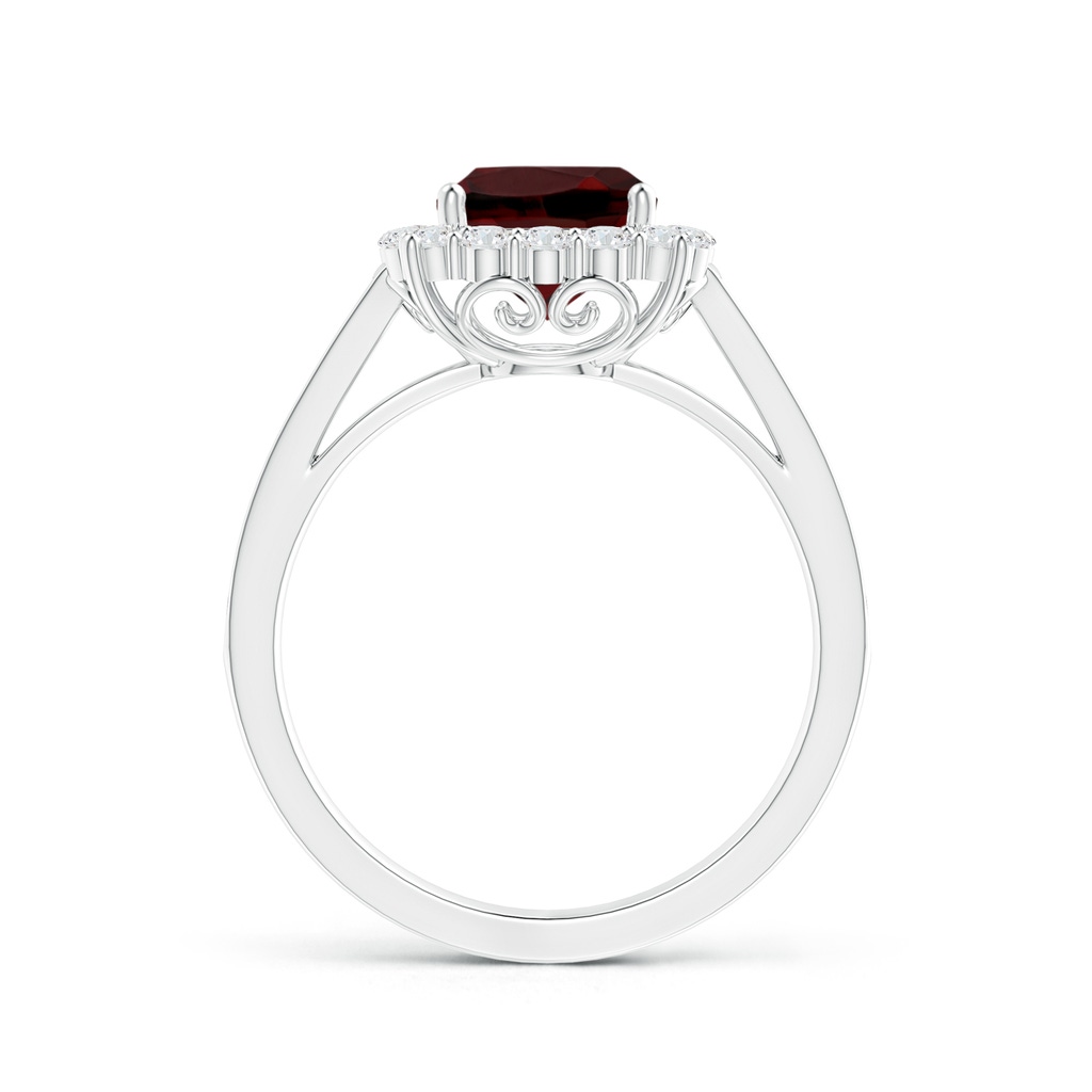 7mm AAA Cushion Garnet Cocktail Ring with Diamond Halo in White Gold - side 199
