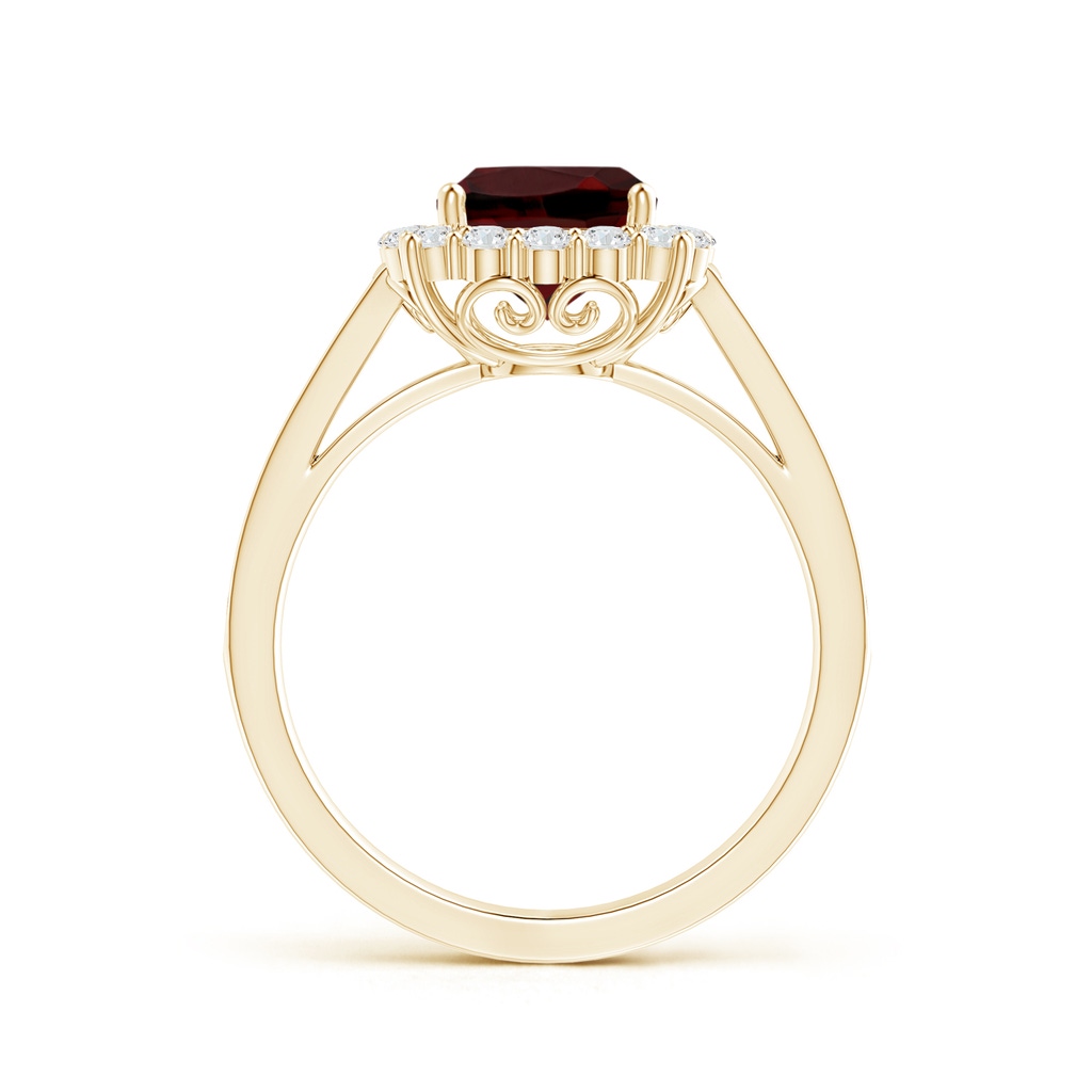 7mm AAA Cushion Garnet Cocktail Ring with Diamond Halo in Yellow Gold Side-1