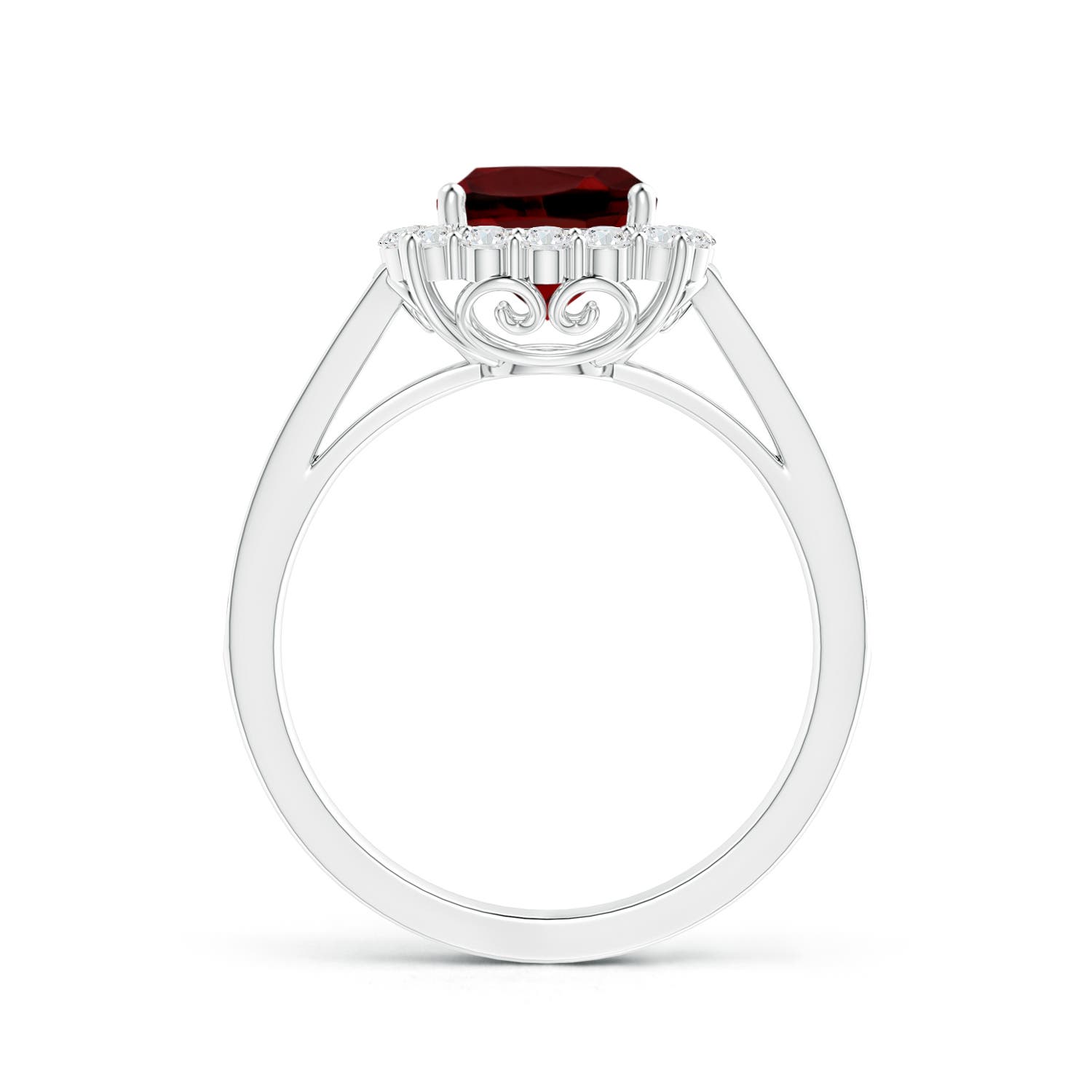 7mm AAAA Cushion Garnet Cocktail Ring with Diamond Halo in P950 Platinum