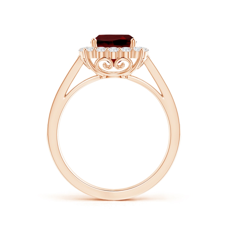 7mm AAAA Cushion Garnet Cocktail Ring with Diamond Halo in Rose Gold side 199