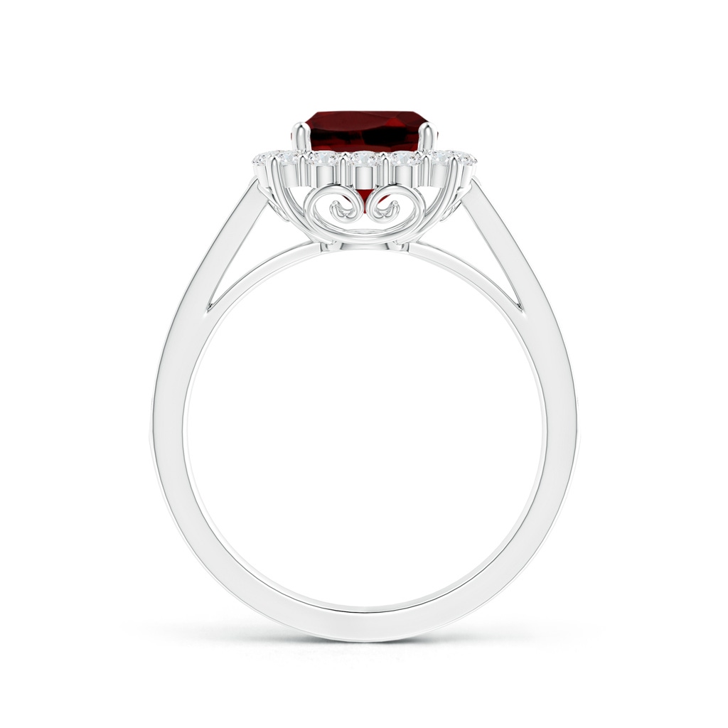 7mm AAAA Cushion Garnet Cocktail Ring with Diamond Halo in White Gold Side-1