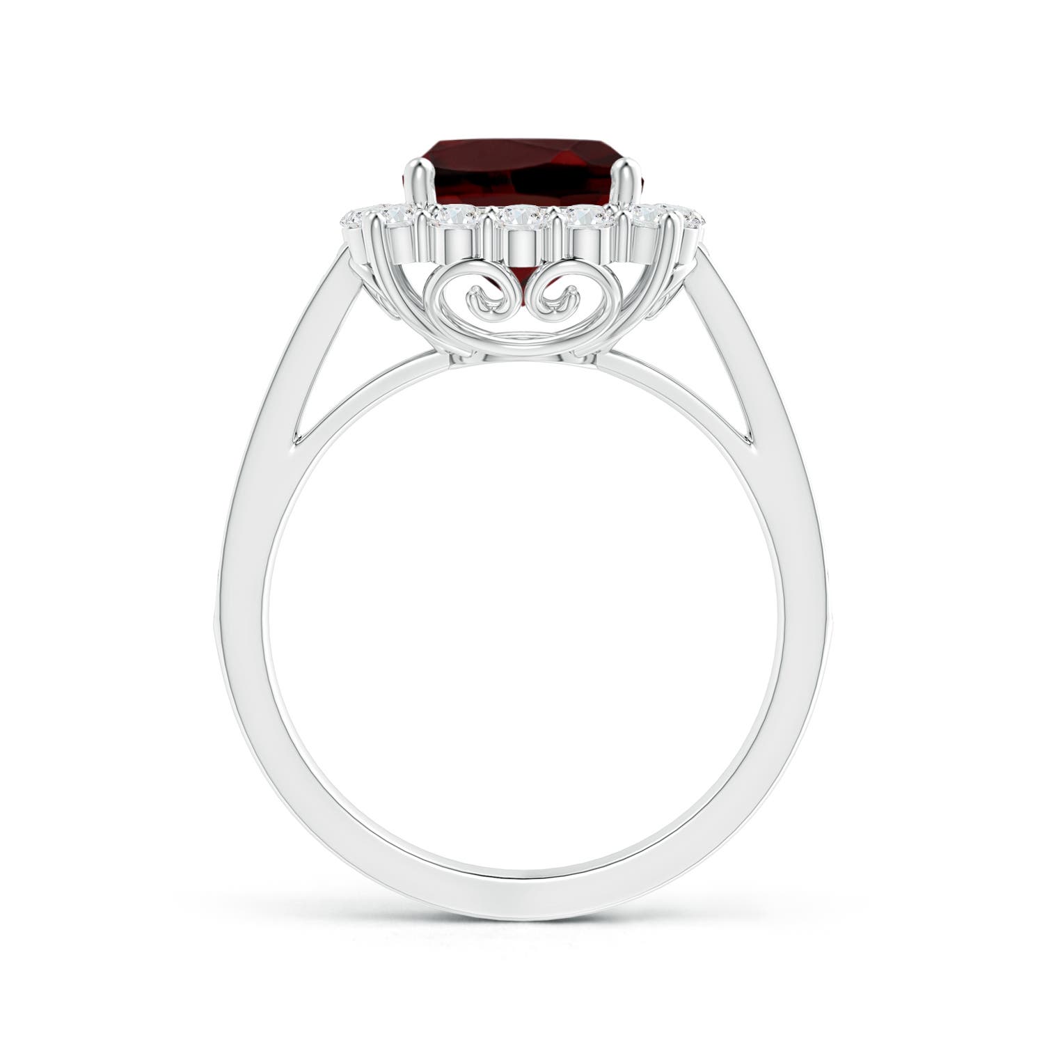 8mm AAA Cushion Garnet Cocktail Ring with Diamond Halo in White Gold