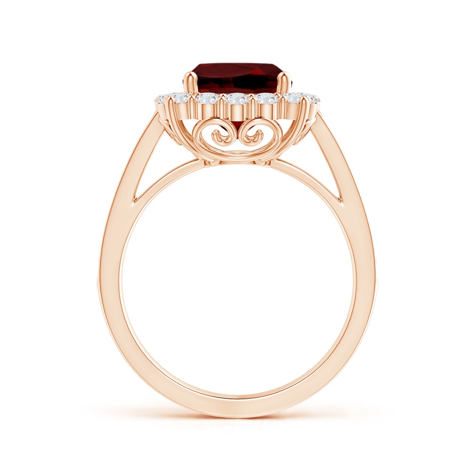 8mm AAAA Cushion Garnet Cocktail Ring with Diamond Halo in 18K Rose Gold side 199