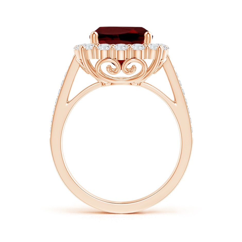 9mm AAAA Cushion Garnet Cocktail Ring with Diamond Halo in 18K Rose Gold side 199
