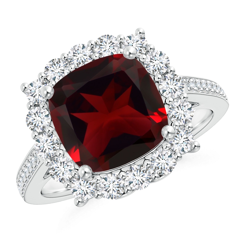 10x10mm AAA GIA Certified Cushion Garnet Cocktail Ring with Halo in 18K White Gold