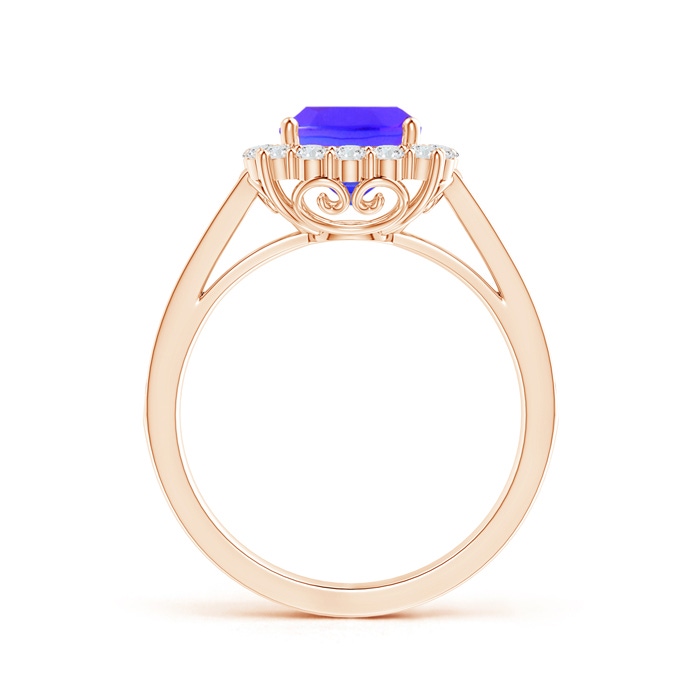 7mm AAA Cushion Tanzanite Cocktail Ring with Diamond Halo in Rose Gold side-1