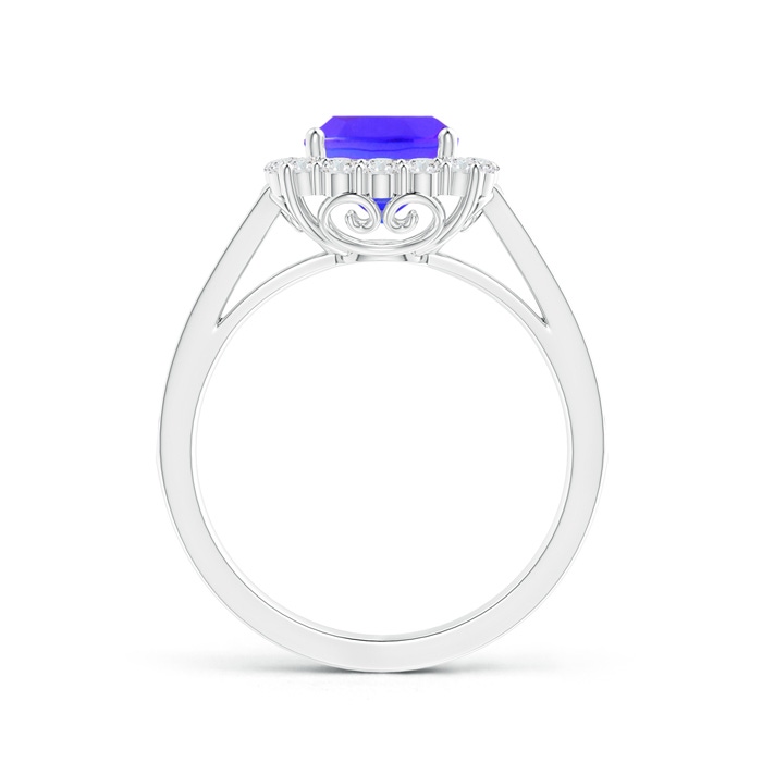 7mm AAA Cushion Tanzanite Cocktail Ring with Diamond Halo in White Gold side-1