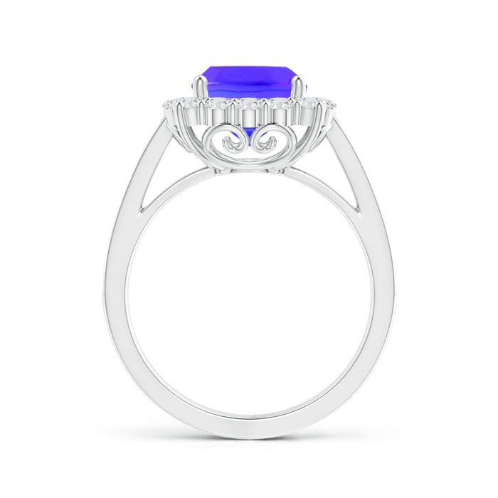8mm AAA Cushion Tanzanite Cocktail Ring with Diamond Halo in P950 Platinum - side 1